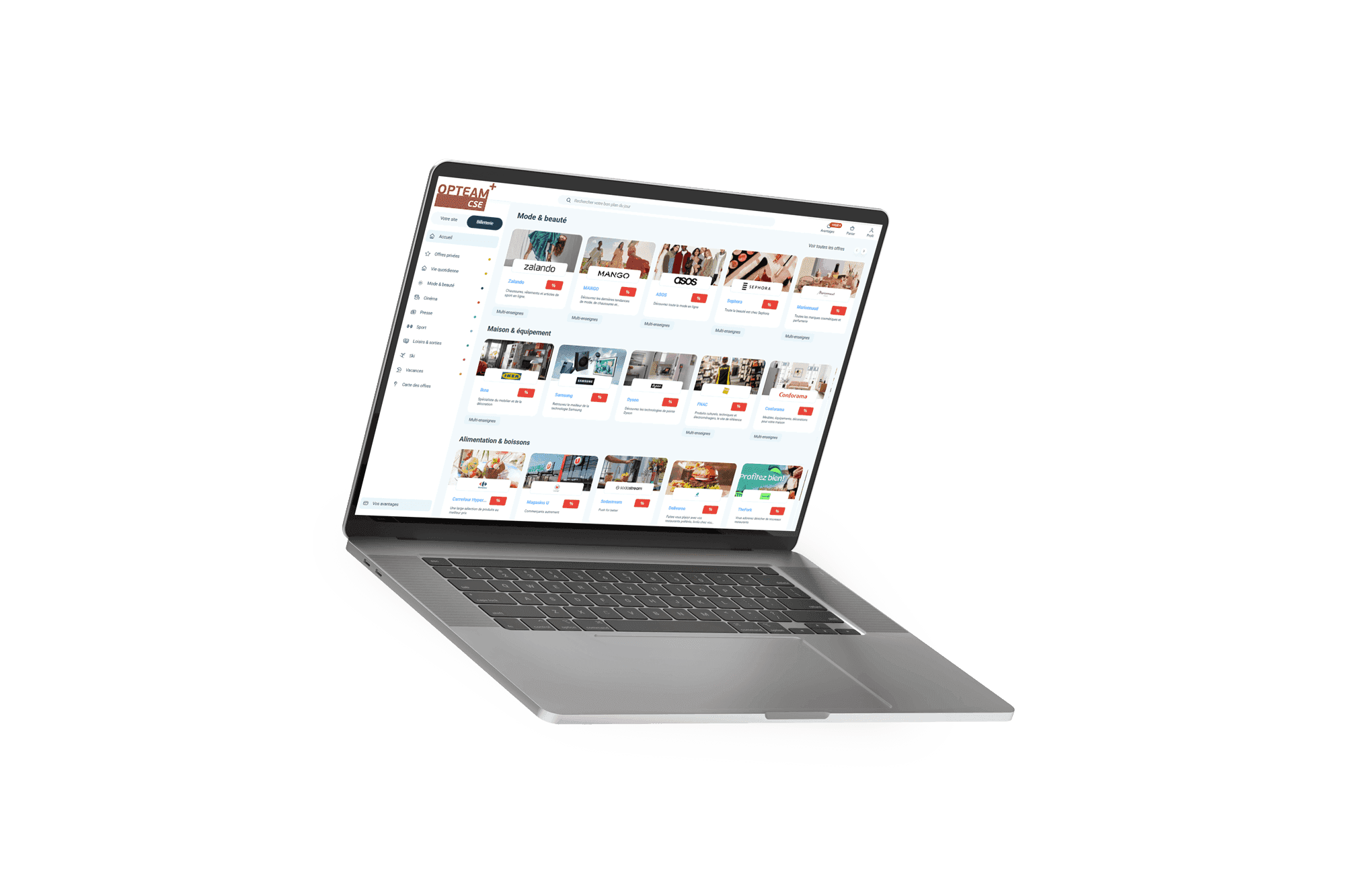 Catalogue OPTEAM+ CSE sur ordinateur